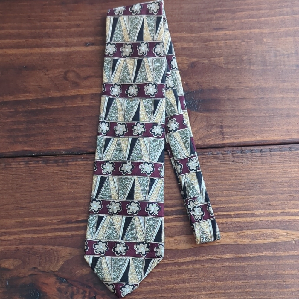 Rooster Mens Silk Geometric Pattern Tie Made In U.S.A American Vintage Classic